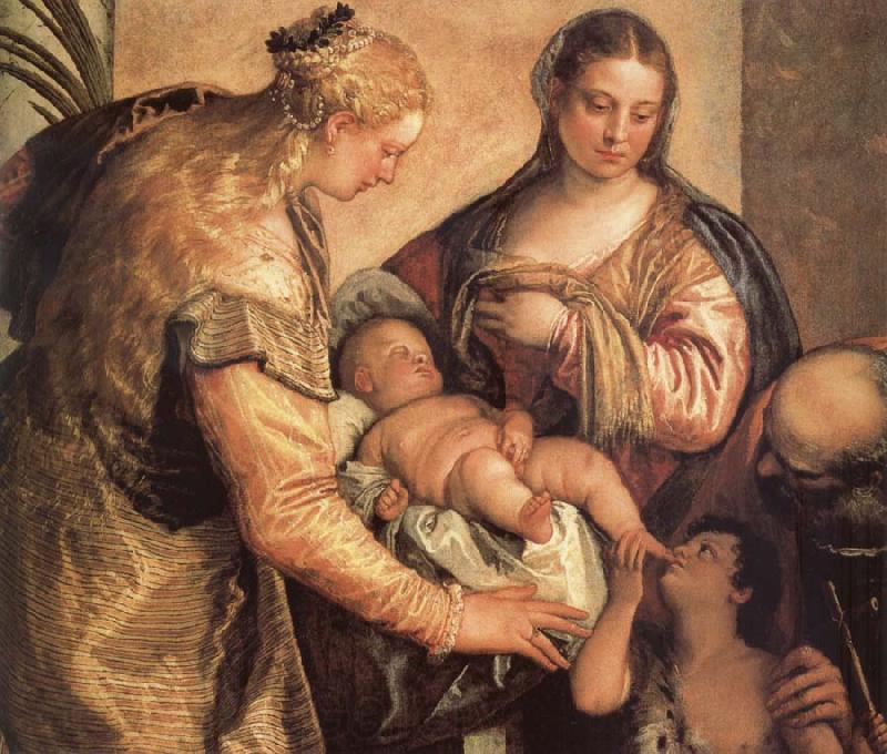 Paolo Veronese The Sacred one Famililia with Holy Barbara and the young one San Juan the Baptist one Norge oil painting art